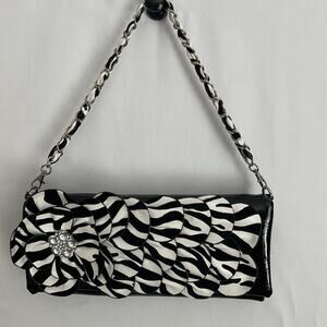 Hananel Zebra Print Clutch Or Shoulder Bag Rhinestone Flower